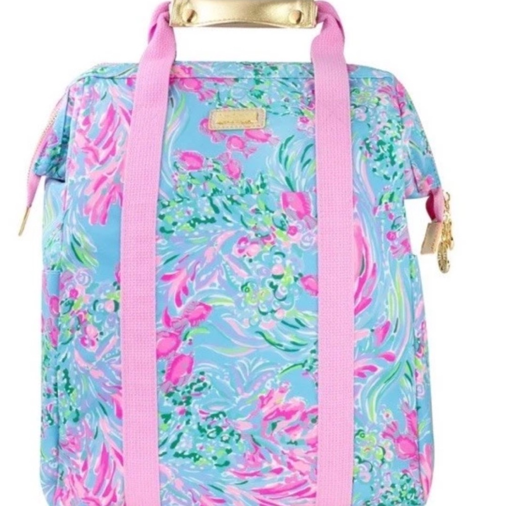 Lilly Pulitzer Floral Backpack Cooler Featured in Best Fishes - Pink and Blue - Picture 2 of 6